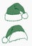 Graphical green hats , vector two elements . Green Santa Claus or elfes hats