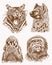 Graphical sepia set of wild African animals, illustration