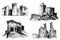 Graphical set of castles isolated on white background,vector illustration,architecture