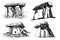 Graphical set of dolmens on white background,vector ruins