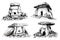 Graphical set of dolmens on white background,vector ruins