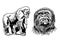 Graphical set of gorillas isolated on white background, vector illustration, african animal