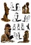 Graphical set of moai statues isolated on white background,jpg illustration