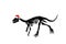 Graphical skeleton of raptor running in Santa Claus red hat isolated on white, silhouette of dinosaur,