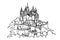 Graphical sketch of Hohenzollern castle isolated on white,vector illustration, architecture of Germany