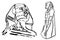 Graphical sketchy set of Egypt statues of Pharaoh isolated on white, vector illustration.