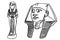Graphical sketchy set of Egypt statues of Pharaoh isolated on white, vector illustration.
