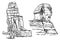 Graphical sketchy set of Egypt statues of Pharaoh isolated on white, vector illustration.