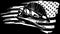 Graphical skull of dilophosaurus in white line on black background