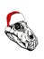 Graphical skull of dinosaur in Santa Claus hat, vector elements of ancient peroud