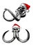 Graphical skulls of mammoth in Santa Claus hat isolated on white , Christmas element, paleontology new year print