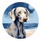 Graphical Stylized Portraiture: White Weimaraner Dog Painting At The Beach