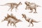 Graphical vintage set of dinosaurs , sepia background, vector illustration