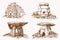 Graphical vintage set of dolmens, sepia background,vector illustration Krasnodar, Russia