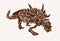 Graphical vintage Silvisaurus skeleton ,sepia background, vector illustration, lizard