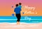 Graphics Design Father holding the young on hands on the beach sand concept Happy Father`s Day for greeting card vector