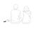 Graphics drawing outline couple boy and girl sit on white background