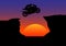 Graphics drawing silhouette man riding motorcycle and jump between mountain with sunset background vector illustration