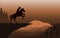 Graphics image the man ride horse on mountain silhouette twilight with mountain background, design