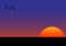 Graphics image sunset or sunrise with orange and blue of sky with grass on ground vector illustration