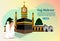 Graphics vector illustration of Hajj and Umrah prayers near the Kaaba Vector template. the background of several people worshiping