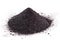 Graphite powder used in industry, black powder with isolated white background and copy space