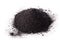 Graphite powder used in industry, black powder with isolated white background and copy space