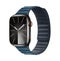 Graphite Stainless Steel Apple Watch Series 9 device with Pacific Blue Magnetic Link, on white background, vector illustration.