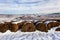 Grass Bales Cattle River Landscape Snow