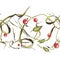 Grass, branches and cranberries. Seamless pattern on a forest theme of herbs with wild berries. Watercolor illustration