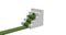 Grass covered arrow climbing up over a staircase. 3d render animation on a white background isolated