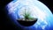 Grass in glass sphere in outer space. Ecology concept. 3d rendering.