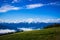 Grass meadow with mountain landscape at Hurricane Ridge