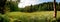 Grass overgrown pond with a dramatic cloudy sky.