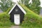 Grass roofed house in Iceland used as shelter for travellers