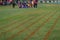 Grass track for running with blur at runners in sport event