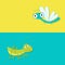 Grasshopper and dragonfly. Cute cartoon character. Yellow blue background. Banner set Baby insect collection. Flat design.