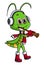 The grasshopper is playing trumpet while wearing headphone