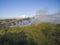 Grassland fire. Aerial view smoke of wildfire.