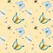 Grassland insects watercolor illustration seamless pattern on beige.