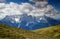 Grassy Carnic Alps and jagged Sexten Dolomites, Italy