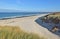 grassy dune and   beach  under blue sky