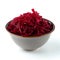 Grated beetroot in ceramic bowl isolated on white