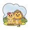 Grated lion couple cute animal in the landscape