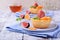 Grated mini pie with cottage cheese topped with pieces of figs and kumquats