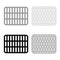 Grating grate lattice trellis net mesh BBQ grill grilling surface rectangle shape roundness set icon grey black color vector