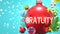 Gratuity and Xmas holidays, pictured as abstract Christmas ornament ball with word Gratuity to symbolize the connection and