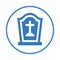 Grave, cemetery, epitaph, graveyard, stone, tomb, tombstone icon. Blue vector sketch.