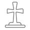 Grave cross, tombstone, halloween, cemetary thin line icon, halloween concept, headstone vector sign on white background