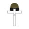 Grave of soldier. Cross and military helmet. Soldier badge. Patriotic memorial illustration